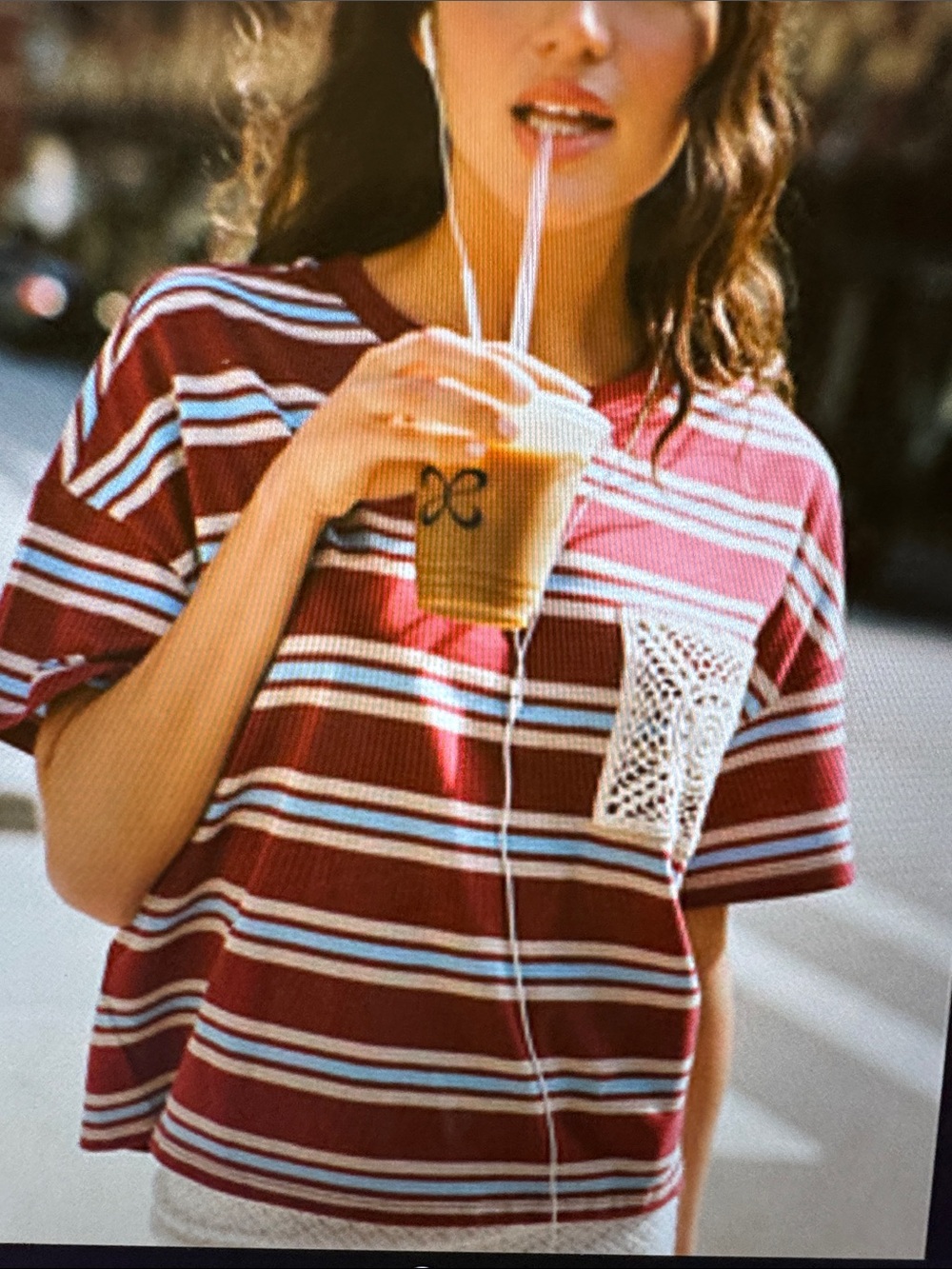 Anthropologie Burgundy and White Striped Short-Sleeve Tee